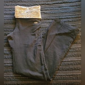 VS PINK BOOTCUT YOGA PANTS WITH LIGHT BLUE SEQUIN WAISTBAND